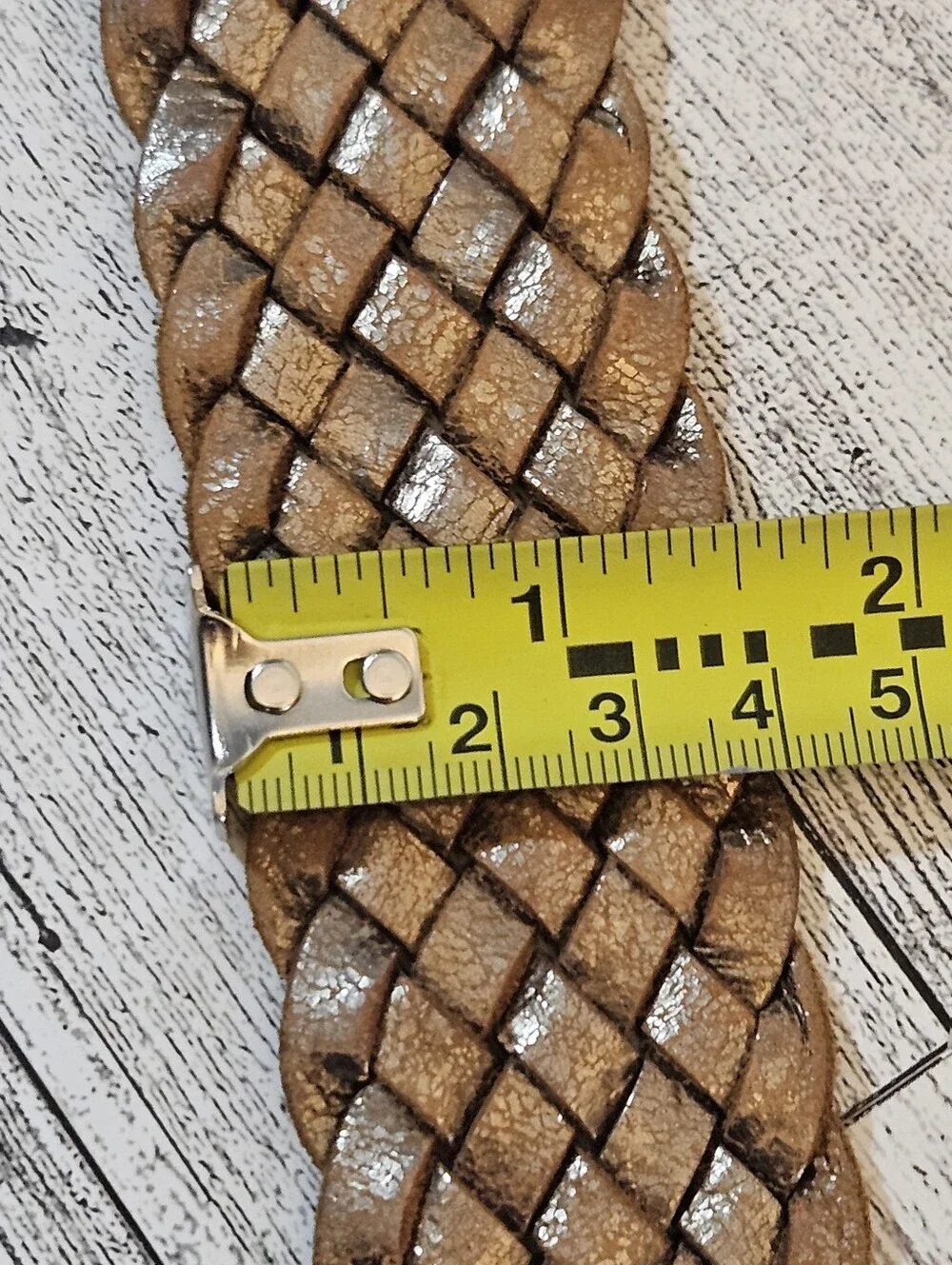 Vintage Gold Metallic Braided Leather Belt Boho 42